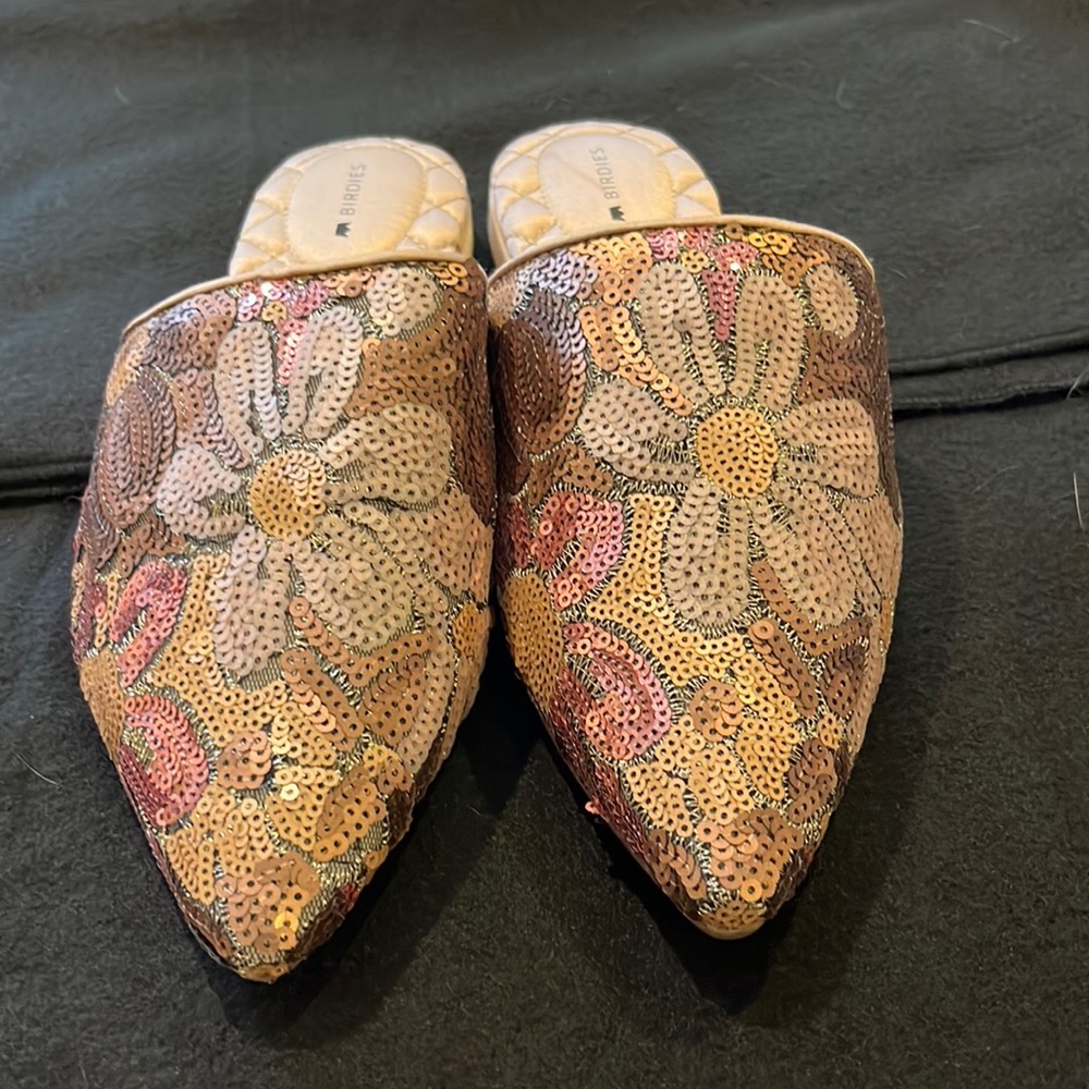 Birdies slides, 6.5, The Dove gold petal sequin mule
